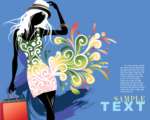 Fashion shopping girls vector background 04