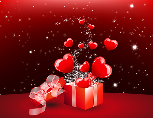 Glassy heart with valentines day gift vector 02 Glassy heart with valentines day gift vector 02