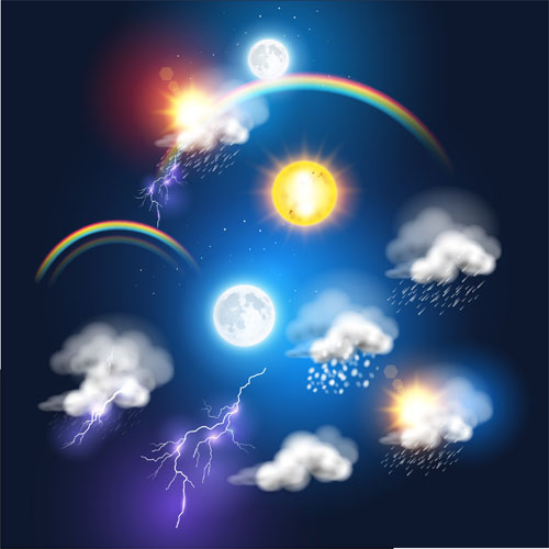 Lightning rainbow cloud with moon and sun vector Lightning rainbow cloud with moon and sun vector