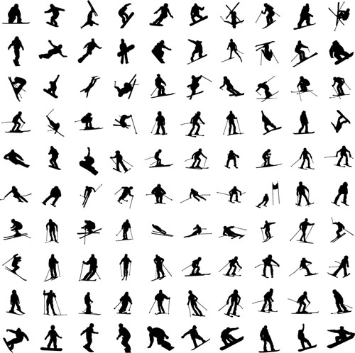 Skiing sport people silhouetter vector 03 Skiing sport people silhouetter vector 03