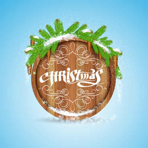 Wood barrel with christmas background design vector 02 Wood barrel with christmas background design vector 02