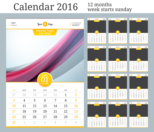 2016 New year desk calendar vector material 44 2016 New year desk calendar vector material 44