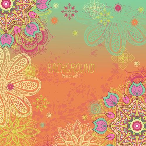 Cartoon flowers with grunge background vectors 04 Cartoon flowers with grunge background vectors 04