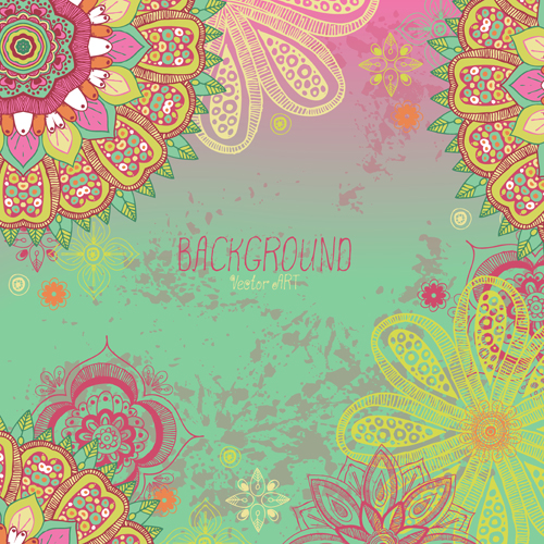 Cartoon flowers with grunge background vectors 05 Cartoon flowers with grunge background vectors 05