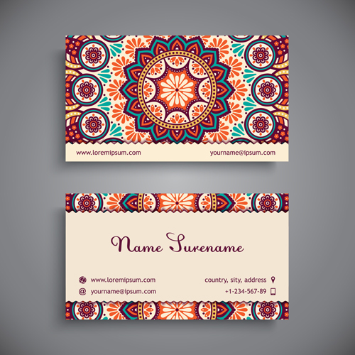 Ethnic pattern with business cards vector 01 Ethnic pattern with business cards vector 01