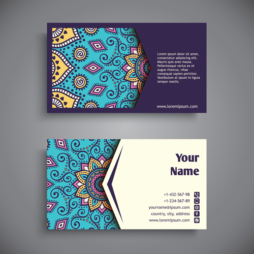 Ethnic pattern with business cards vector 02 Ethnic pattern with business cards vector 02