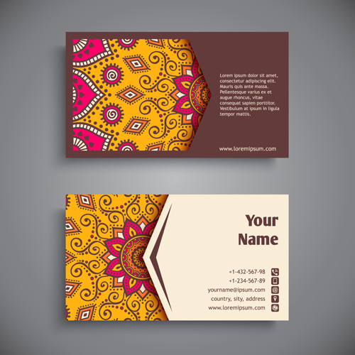 Ethnic pattern with business cards vector 03 Ethnic pattern with business cards vector 03
