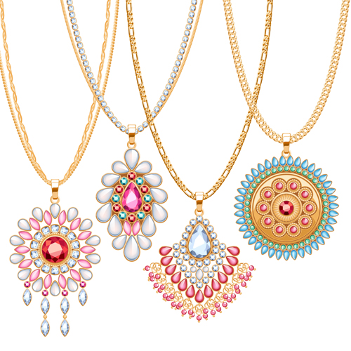 Golden necklace with gemstone vector Golden necklace with gemstone vector