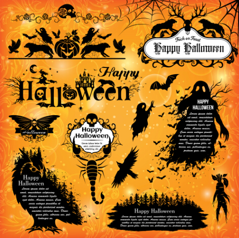 Halloween text frame with design elements vector 01 Halloween text frame with design elements vector 01