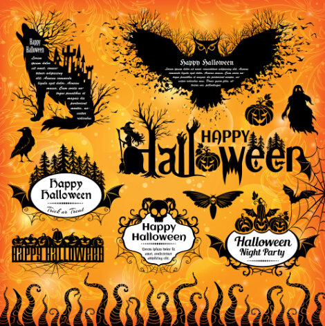 Halloween text frame with design elements vector 04 Halloween text frame with design elements vector 04