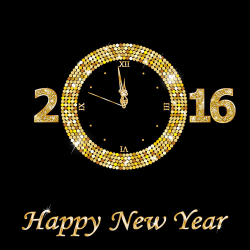 year new happy golden clock 2016 
