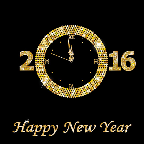 Happy new year 2016 golden clock vector Happy new year 2016 golden clock vector