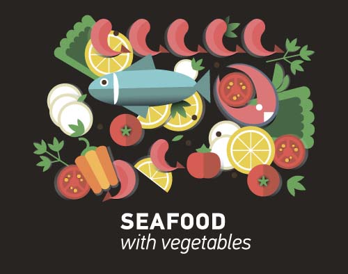 Seafood with vegetable vector material 01 Seafood with vegetable vector material 01