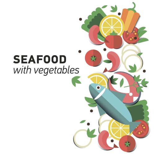 Seafood with vegetable vector material 02 Seafood with vegetable vector material 02