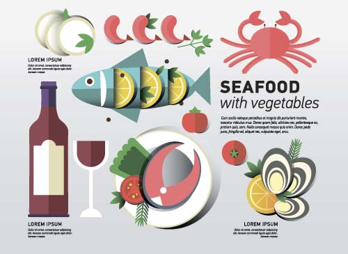 Seafood with vegetable vector material 03 Seafood with vegetable vector material 03