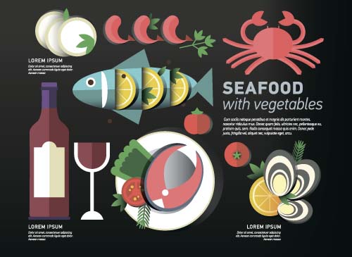 Seafood with vegetable vector material 04 Seafood with vegetable vector material 04