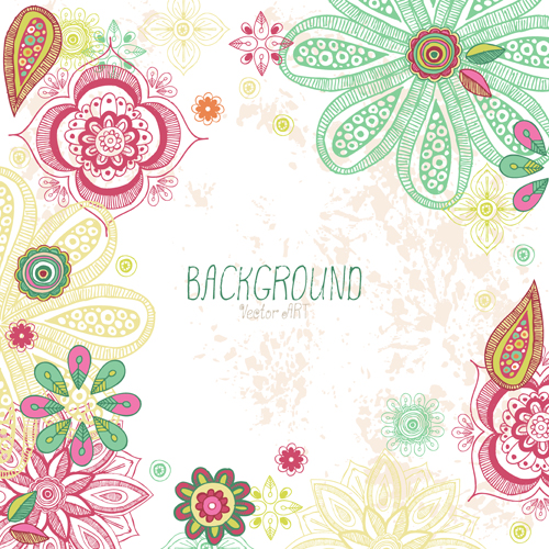 Cartoon flowers with grunge background vectors 01 Cartoon flowers with grunge background vectors 01
