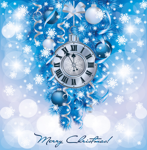 Christmas clock with baubles vector background Christmas clock with baubles vector background