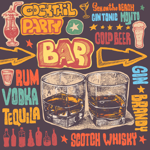 Cocktail party poster hand drawn vectors Cocktail party poster hand drawn vectors