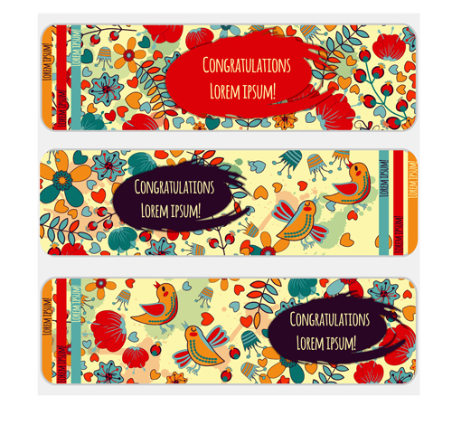 Doodle birds with flower banners vector 01 Doodle birds with flower banners vector 01