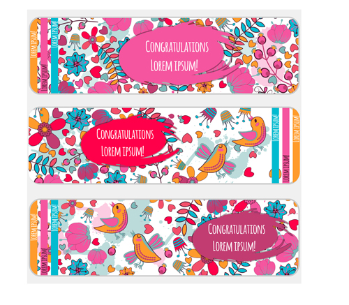 Doodle birds with flower banners vector 02 Doodle birds with flower banners vector 02