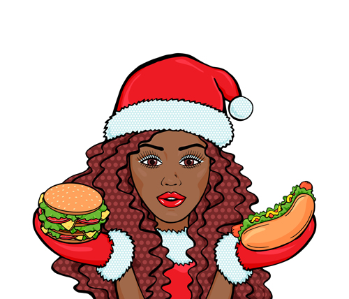 Fast food with girl vector illustration