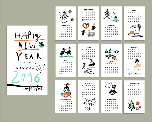 Hand drawn 2016 calendars creative vector Hand drawn 2016 calendars creative vector