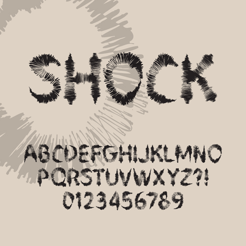Ink alphabet with numbers hand drawn vector 03