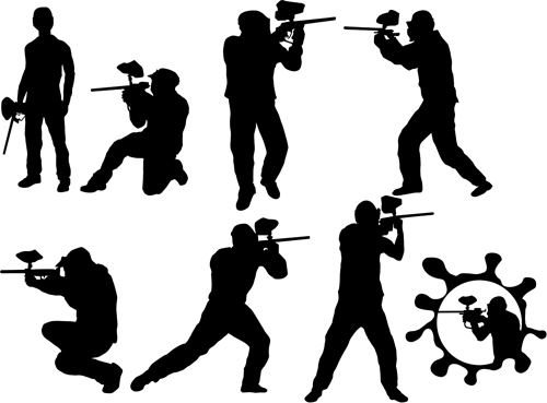 Paintball players silhouette vector Paintball players silhouette vector