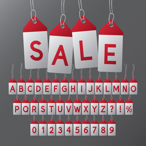 Red alphabet with numbers tags vector Red alphabet with numbers tags vector