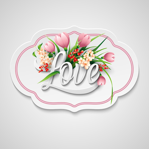 Valentine day card with pink flower vector 01 Valentine day card with pink flower vector 01