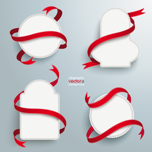 Blank labels with red ribbon vector set 06 Blank labels with red ribbon vector set 06