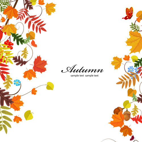 Colored autumn leaves with fructification backgrounds vector 02 Colored autumn leaves with fructification backgrounds vector 02