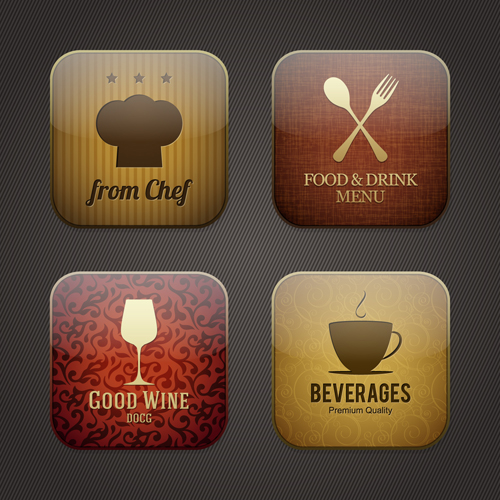 Vintage Food Applicaion Icons vector 01
