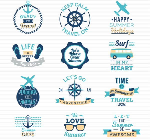 Summer travel labels retro vector