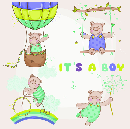 Teddy bear baby boy card vector Teddy bear baby boy card vector