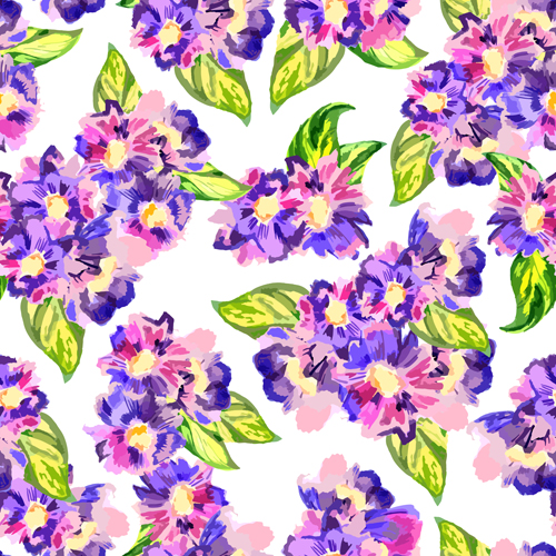 Beautiful watercolor flower pattern seamless vector 02 Beautiful watercolor flower pattern seamless vector 02