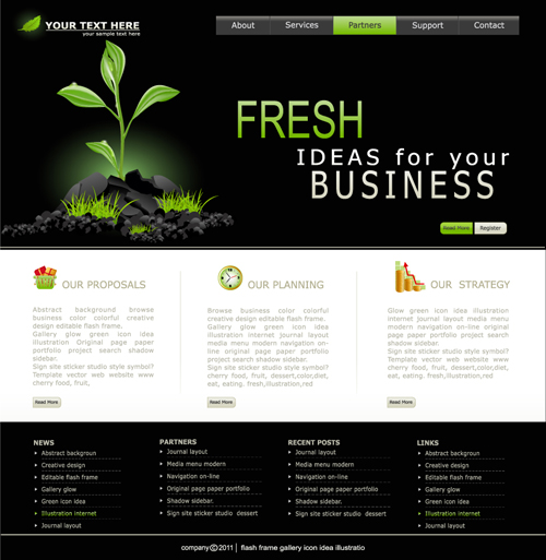 Black with white styles website template vector Black with white styles website template vector