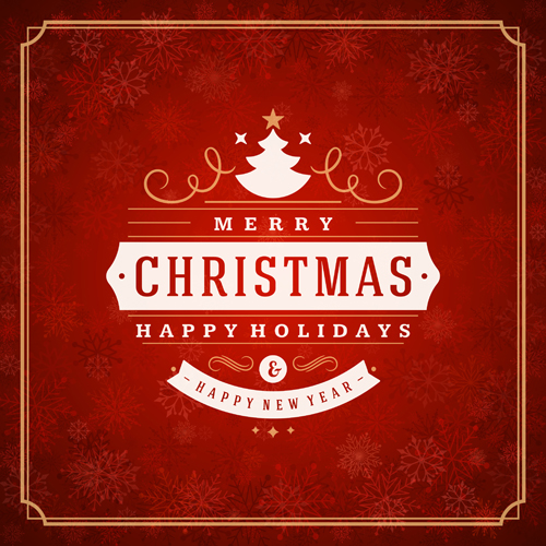 Christmas lable with frame and red background vector 02