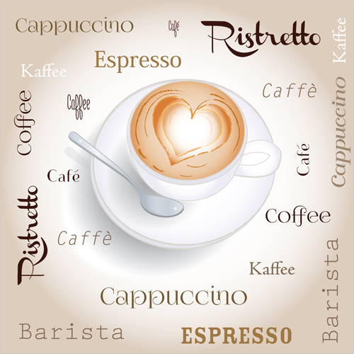 Coffee heart with wordart creative vector 01 Coffee heart with wordart creative vector 01