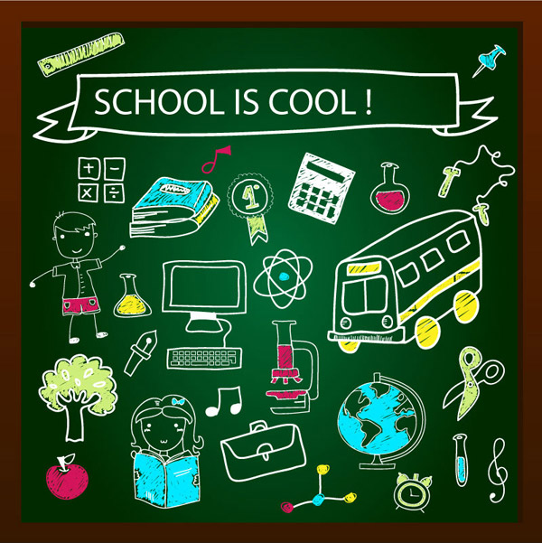 Color drawn school elements vector set Color drawn school elements vector set