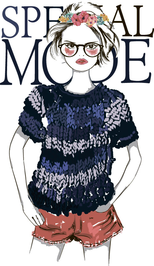 Fashion girls hand drawn illustration vector 01