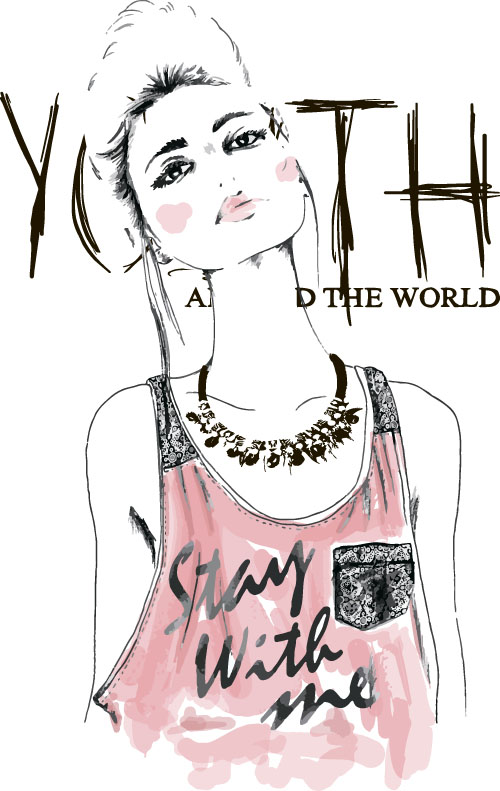 Fashion girls hand drawn illustration vector 06 Fashion girls hand drawn illustration vector 06