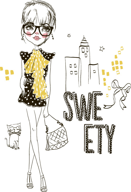 Fashion girls hand drawn illustration vector 07 Fashion girls hand drawn illustration vector 07