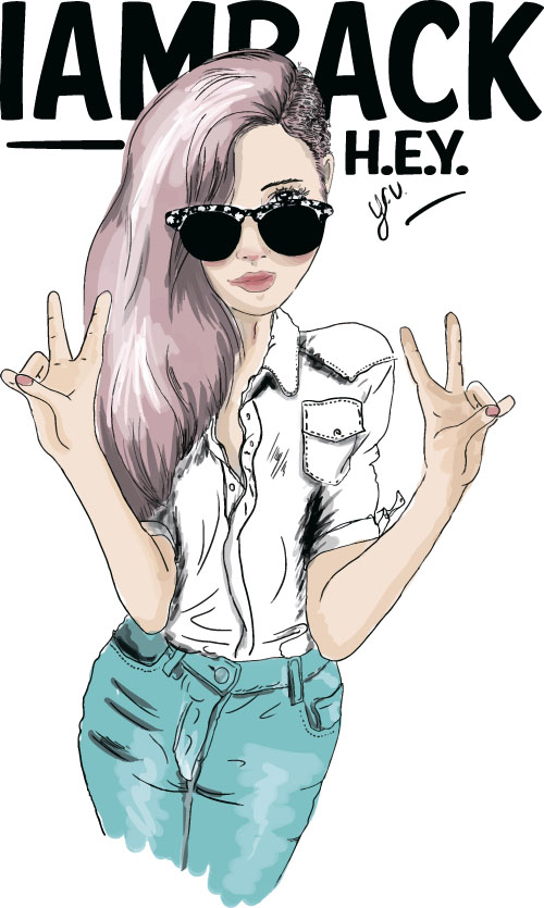 Fashion girls hand drawn illustration vector 08 Fashion girls hand drawn illustration vector 08