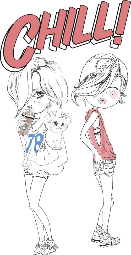 Fashion girls hand drawn illustration vector 09 Fashion girls hand drawn illustration vector 09