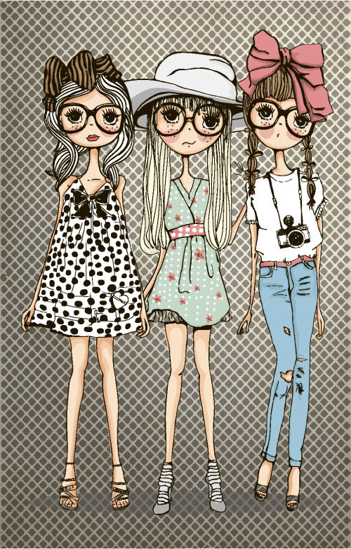 Fashion girls hand drawn illustration vector 14