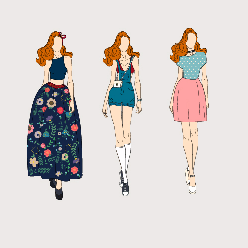 Fashion models hand drawing vector material 01 Fashion models hand drawing vector material 01
