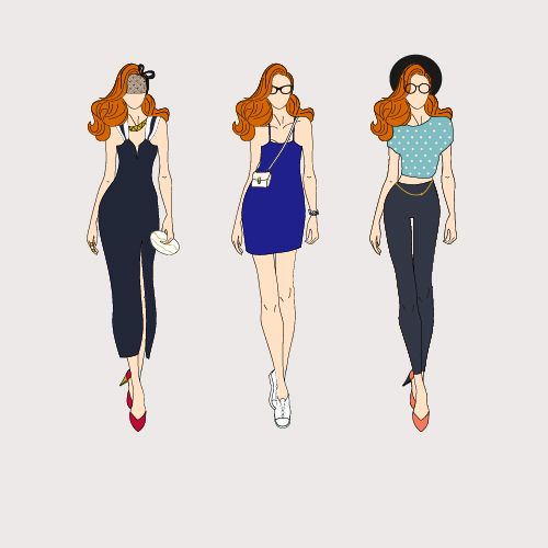 Fashion models hand drawing vector material 03 Fashion models hand drawing vector material 03