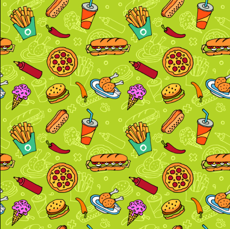 Fast food with pizza vector seamless pattern